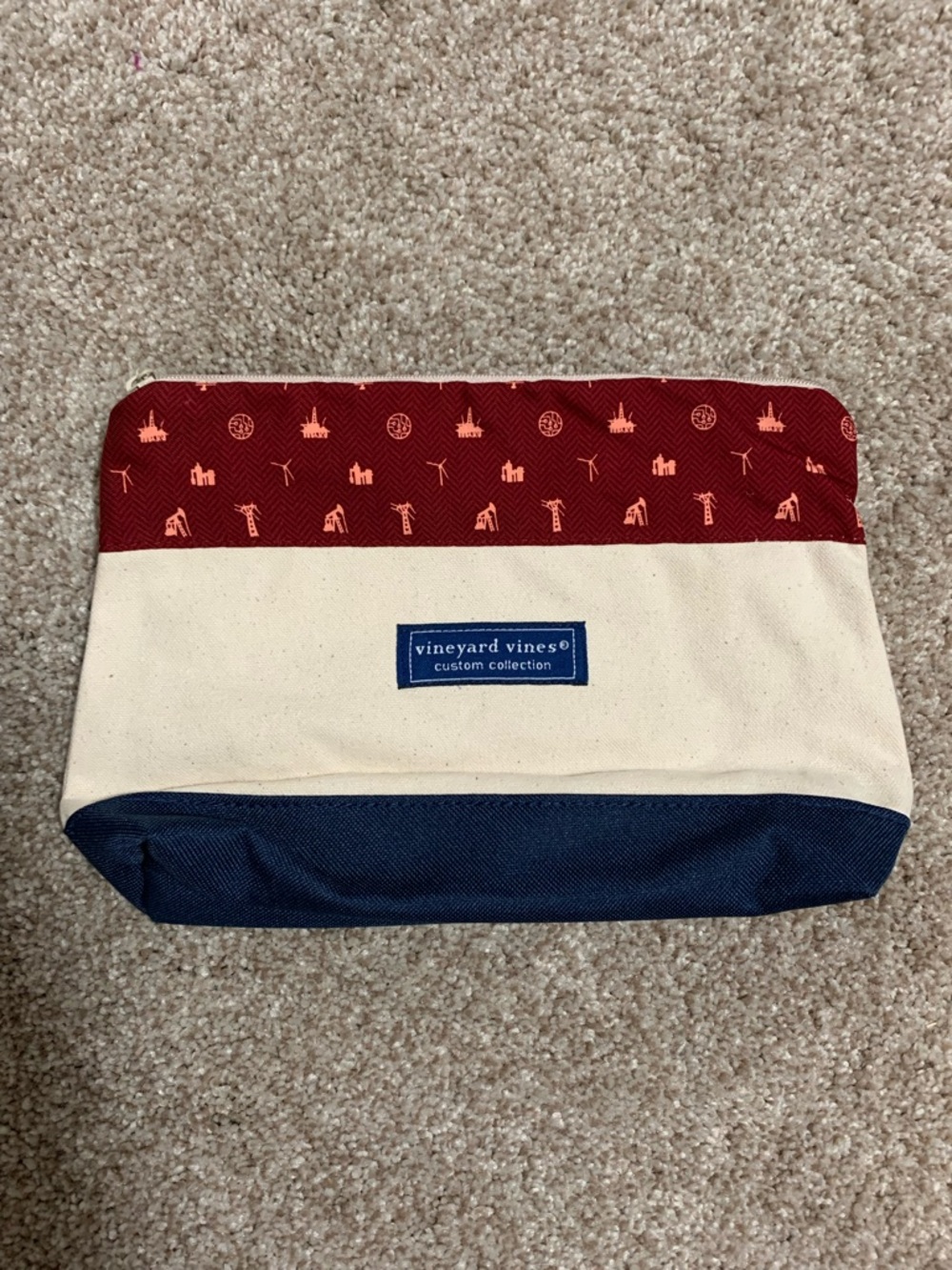 Vineyard Vines Red, Cream & Navy Canvas Cosmetic Pouch